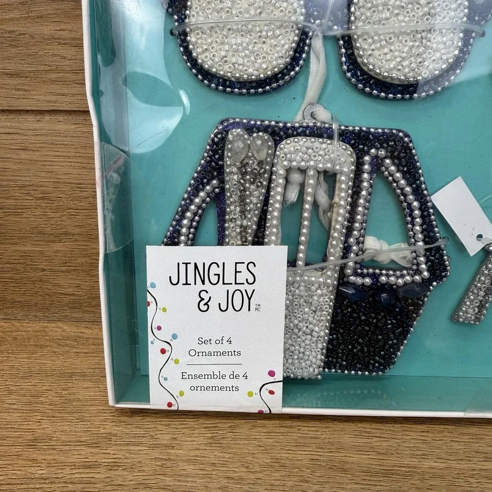 Jingles & Joy Beaded Christmas Holiday Ornaments Set of 4 Boot Ski Western Apres